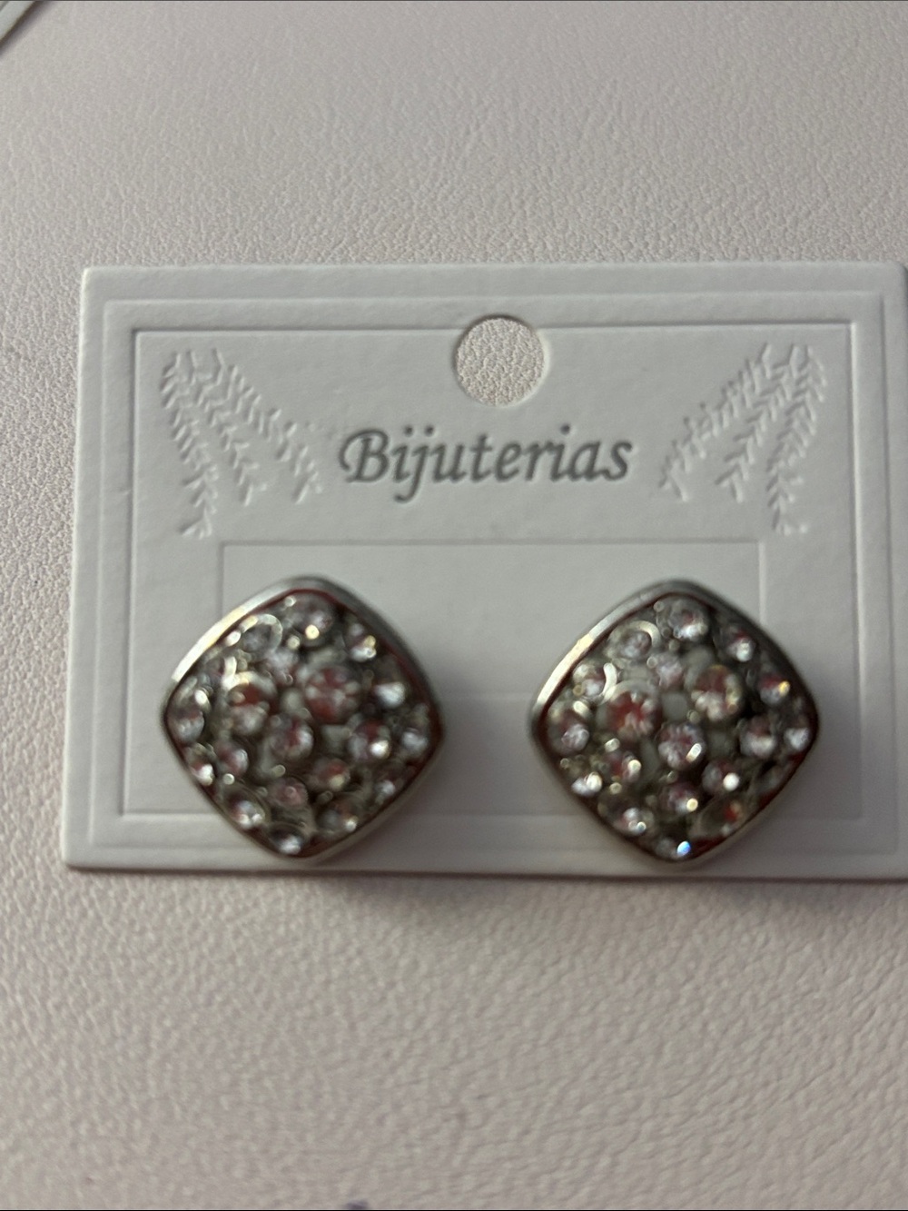 Silver Crystal Cluster Square Stud Earrings